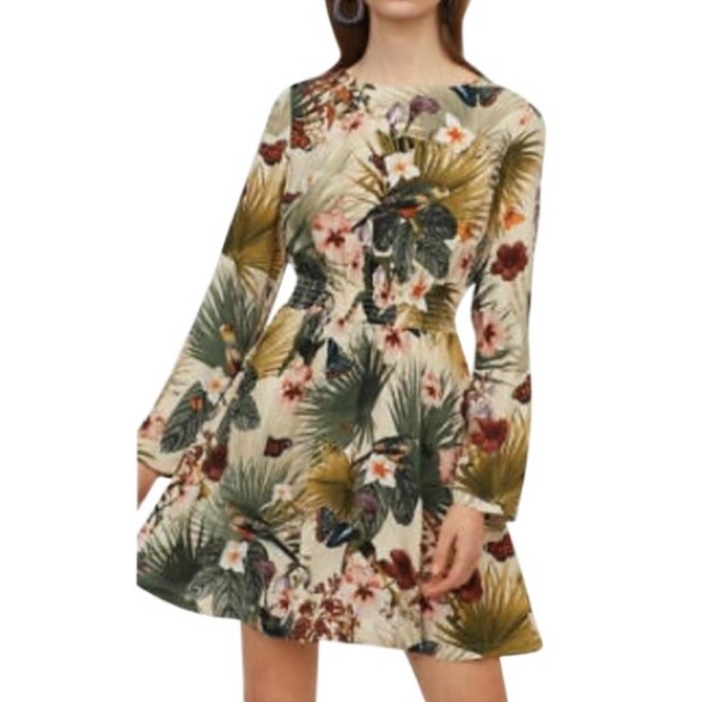 H&M Tropical Butterfly Long Sleeve Casual Dress